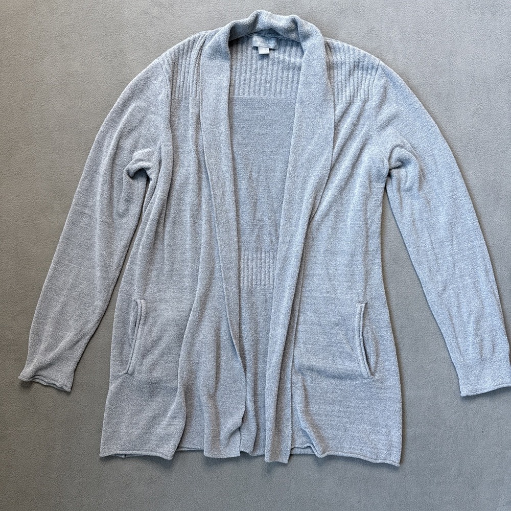 Barefoot Dream Cardigan Womens Medium Gray CozyChic Ultra Lite Knit Open Pockets